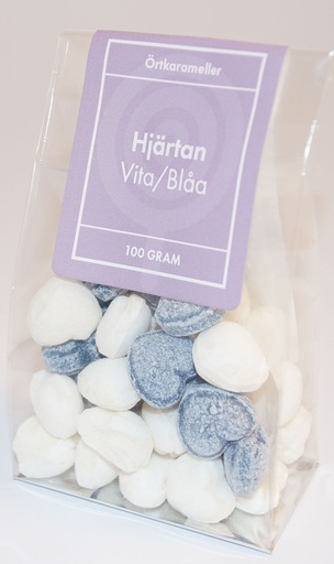 [P9162] Hearts white/blue herbal candies in stand-up pouch 100g