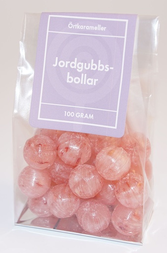 [P9165] Jordgubbsbollar örtkarameller i ståpåse 100g