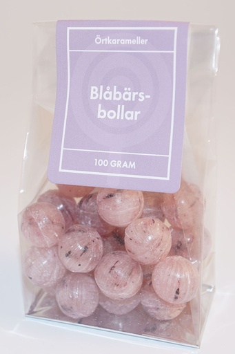 [P9166] Blåbärsbollar örtkarameller i ståpåse 100g