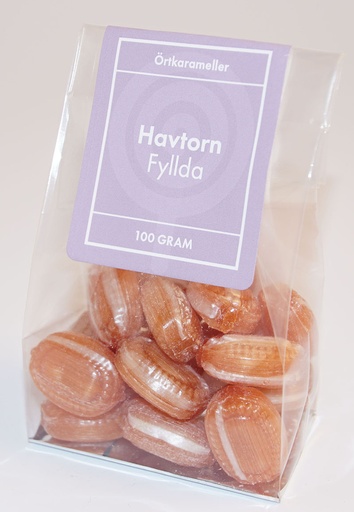 [P9170] Havtorn fyllda örtkarameller i ståpåse 100g