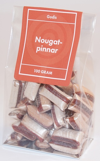 [P9577] Nougatpinnar fp i ståpåse 100g