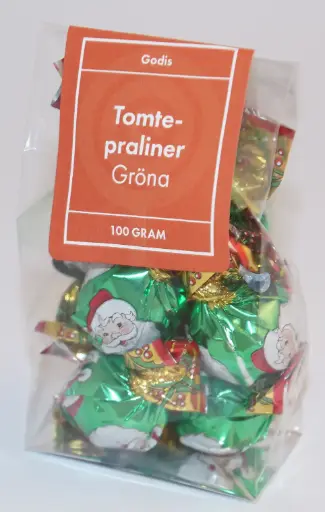 [P9901] Tomtepralin GRÖN fp i ståpåse 100g