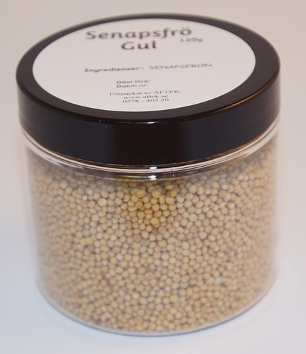 [S213D] Senapsfrö gula fp i petburk med svart lock 125g