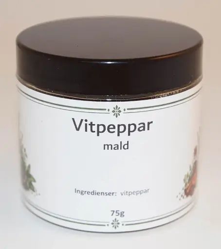 [S256D] Vitpeppar mald fp i petburk med svart lock 75g