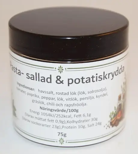 [S282D] Pasta Sallad Potatiskrydda fp i petburk med svart lock 75g