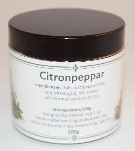 [S28D] Citronpeppar fp i petburk med svart lock 100g