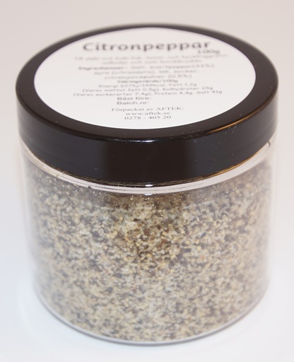 [S28D] Citronpeppar fp i petburk med svart lock 100g