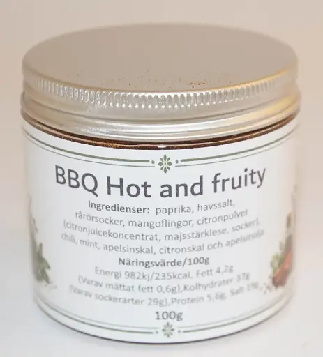 [S294B] BBQ Hot and fruity fp i petburk med silverlock 100g