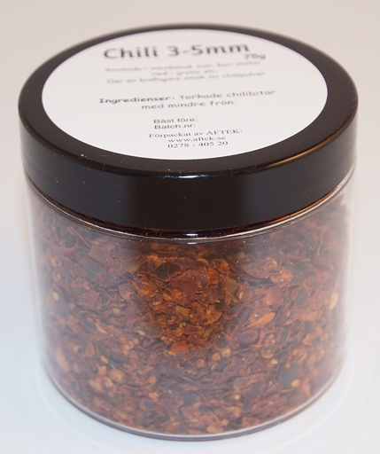 [S35D] Chili 2-4 mm fp i petburk med svartlock 75g