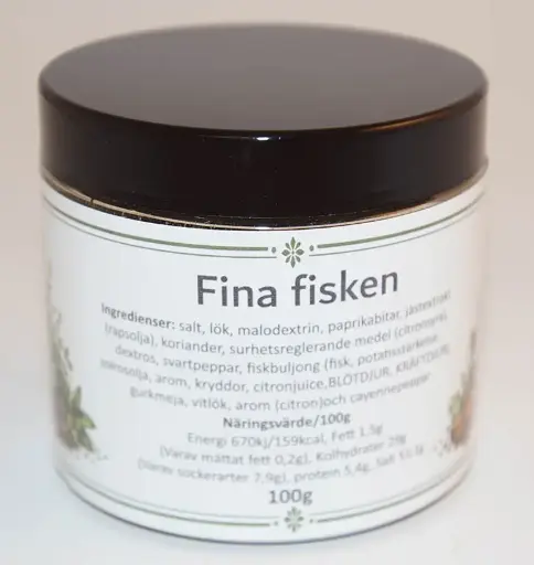 [S68D] Fina fisken fp i petburk med svart lock 100g