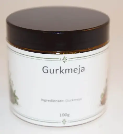 [S75D] Gurkmeja fp i petburk med svart lock 100g