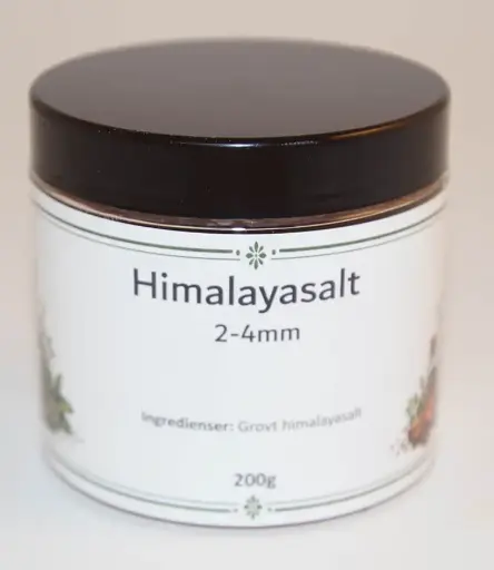 [S85D] Himalayasalt 2-4 mm fp i petburk med svart lock 200g