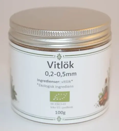 [SE266B] Vitlök 0,2-0,5mm EKO fp i PET-burk 100g